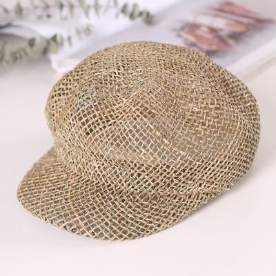 Hand-Woven  Fashion Straw Women Summer Thin Newsboy Cap Painter Rope Knitted Beret Mesh Breathable Beach Straw Hat