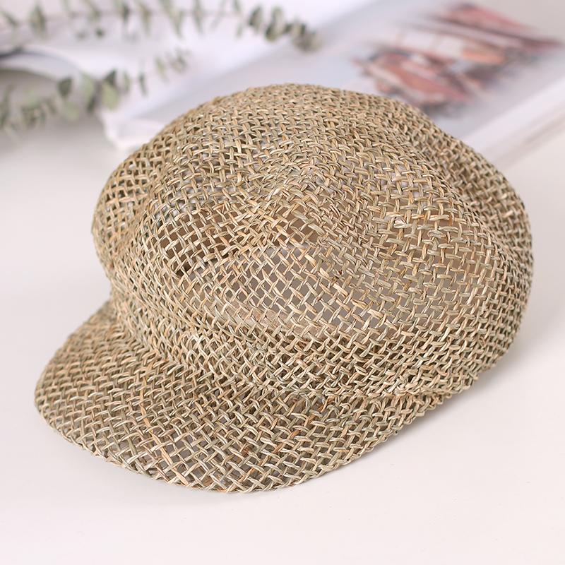 Zealous Sole Women's 2022 Hand-Woven Fashion Straw Summer Thin Newsboy Cap Painter Rope Knitted Beret Mesh Breathable Beach Straw Hat 56-58Cm