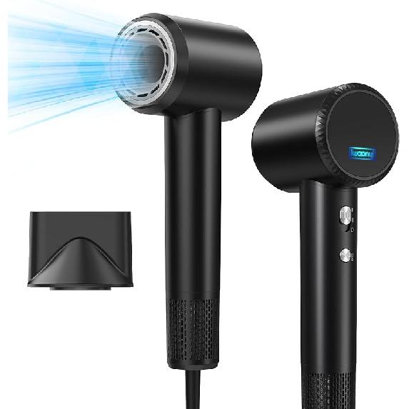 Professional Hair Dryer - 150000 RPM High-Speed, Negative Ionic for Fast Drying and Hair Care. Low Noise, 4 Temps/2 Speeds, Lightweight with Magnetic чёрный