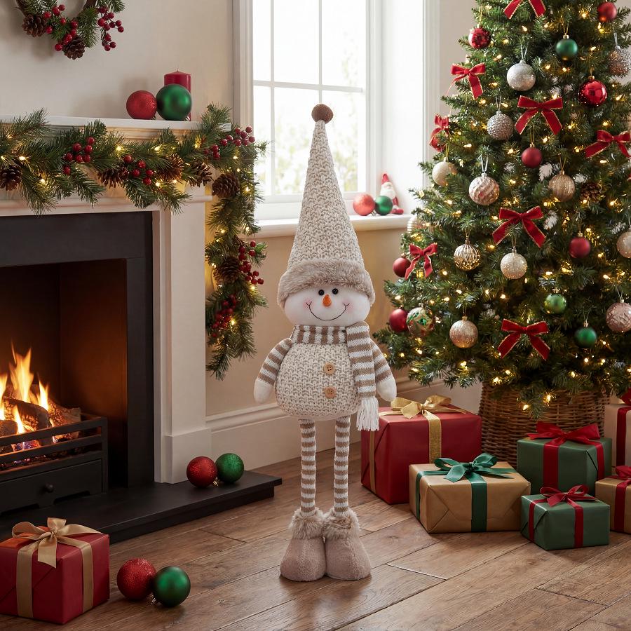 Khaki Christmas Card Series: Retractable-Leg Reindeer, Snowman, and Bear Figurine Ornaments