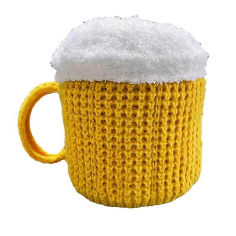 

Knitted hat for warmth, winter fun wine cup design, brimless men s and women s funny hats One Size жовтий