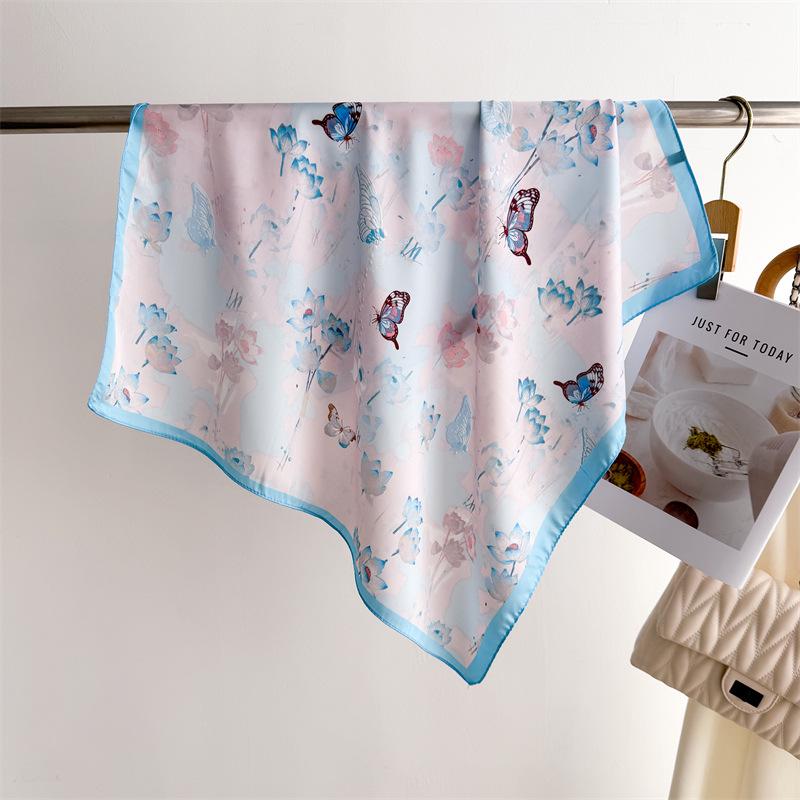 Elegant Spring Floral Silk-Blend Square Scarf - Headscarf & Neck Protection Neckerchief for Women