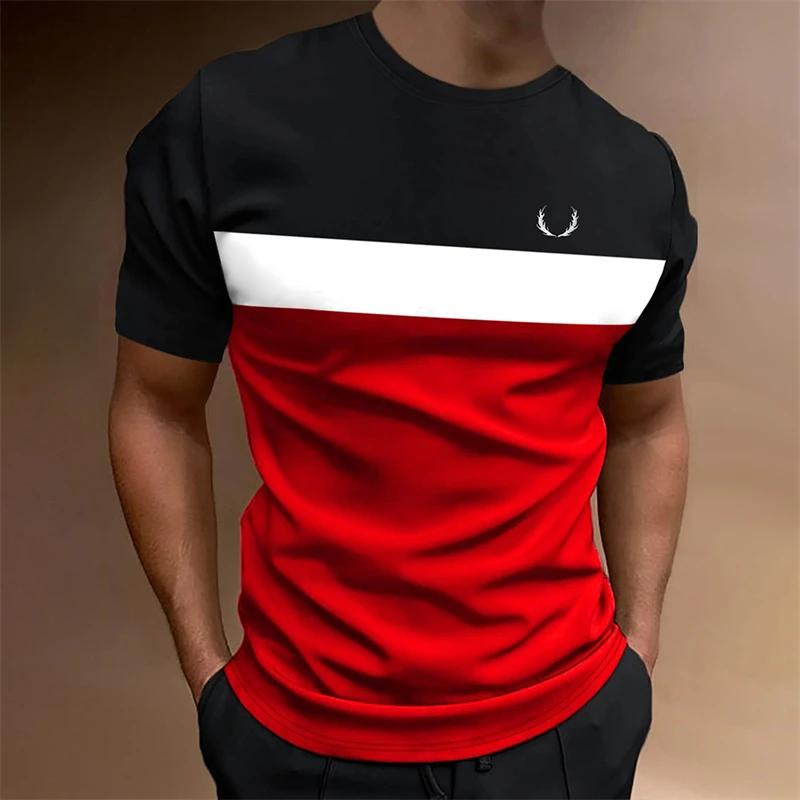 Simple Contrasting Colors T-Shirts Summer 3D Printed Short Sleeve Casual Loose Daily Wear Men's T-shirts
