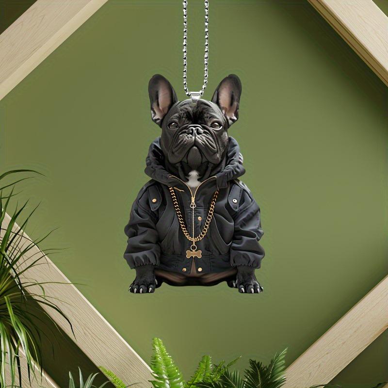 Schwarzer Französischer Bulldogge Acryl Auto Rückspiegel Anhänger