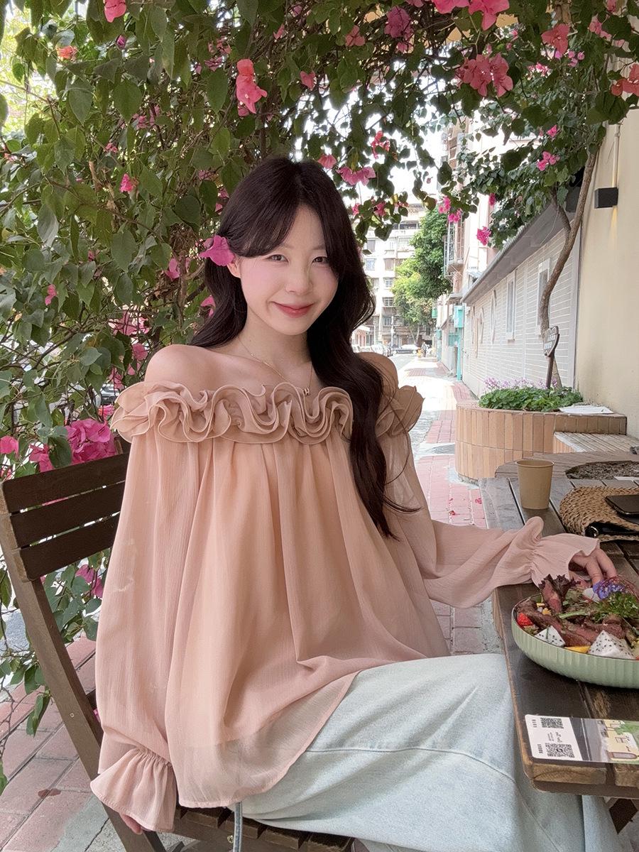 

Plus Size Women s One-Shoulder Chiffon Blouse XXXXL рожевий