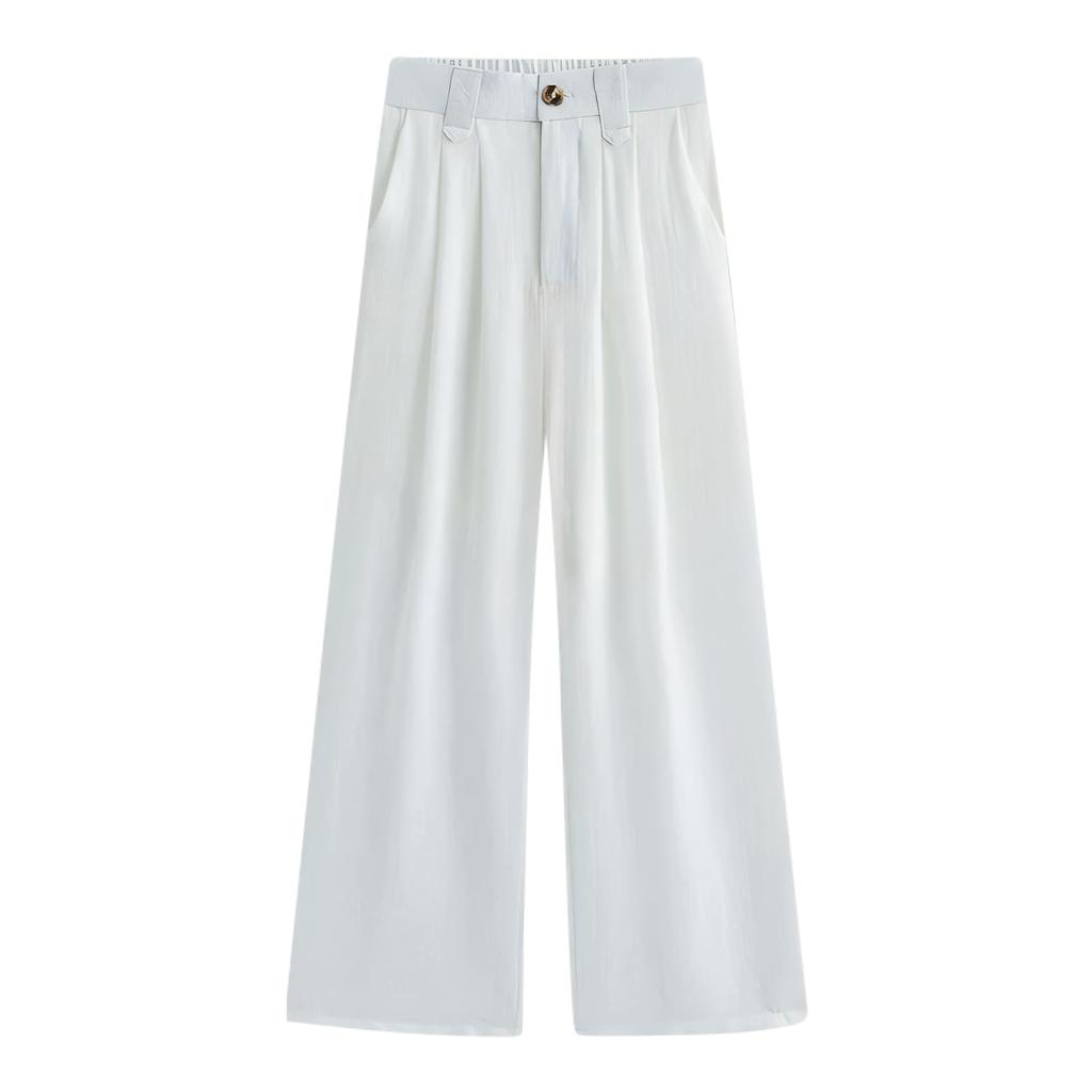 Inotenka Linen Loose Solid Perfect for and Office Use Women's Wide-Leg Pants, Summer, Lightweight, Figure-Flattering, Fit, Breathable, Slimming,