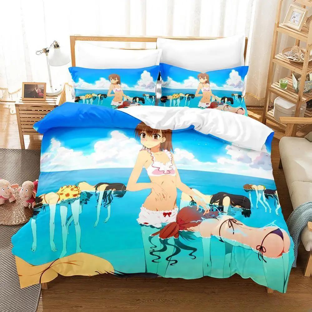 Comforter Anime Misaka Mikoto A Certain Scientific Railgun Bedding Set Cartoon Anime Three-Piece Set Adult Kid Bedroom S
