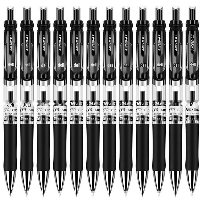Deli S02 0.7mm Retractable Black Gel Pen (12-Pack)