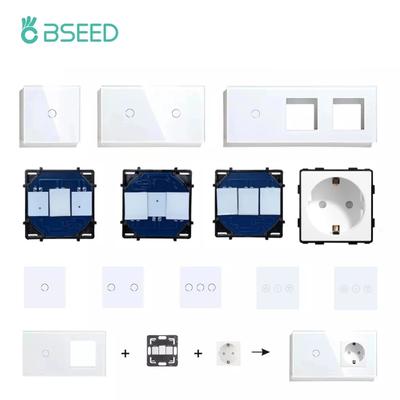 BSEED UK EU RU Standard Kristallglas Panel Rahmen 1/2/3fach 1/2-Wege Wand Touch Schalter Basis Wandsteckdose Funktionsteil DIY Teil