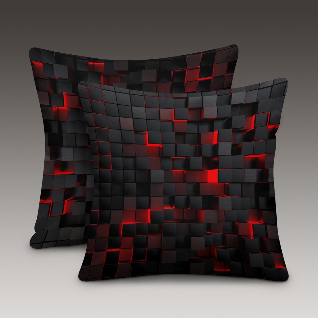 Huse Pernă Decorative Față-Verso, Model Cub Graphite Neon 3D, Stil Cabană, Pentru Canapea și Dormitor
