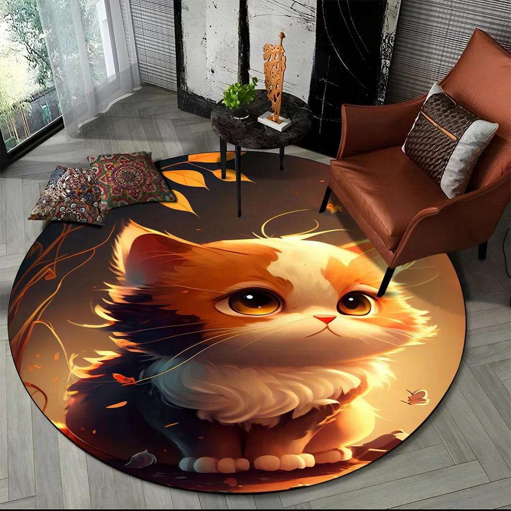

Cute Calico Cat,Persian Cat,Ragdoll Cartoon Round Carpet Rug for Living Room Bedroom Kids Decor,Pet Area Rug Non-slip Floor Mat Diameter 60cm