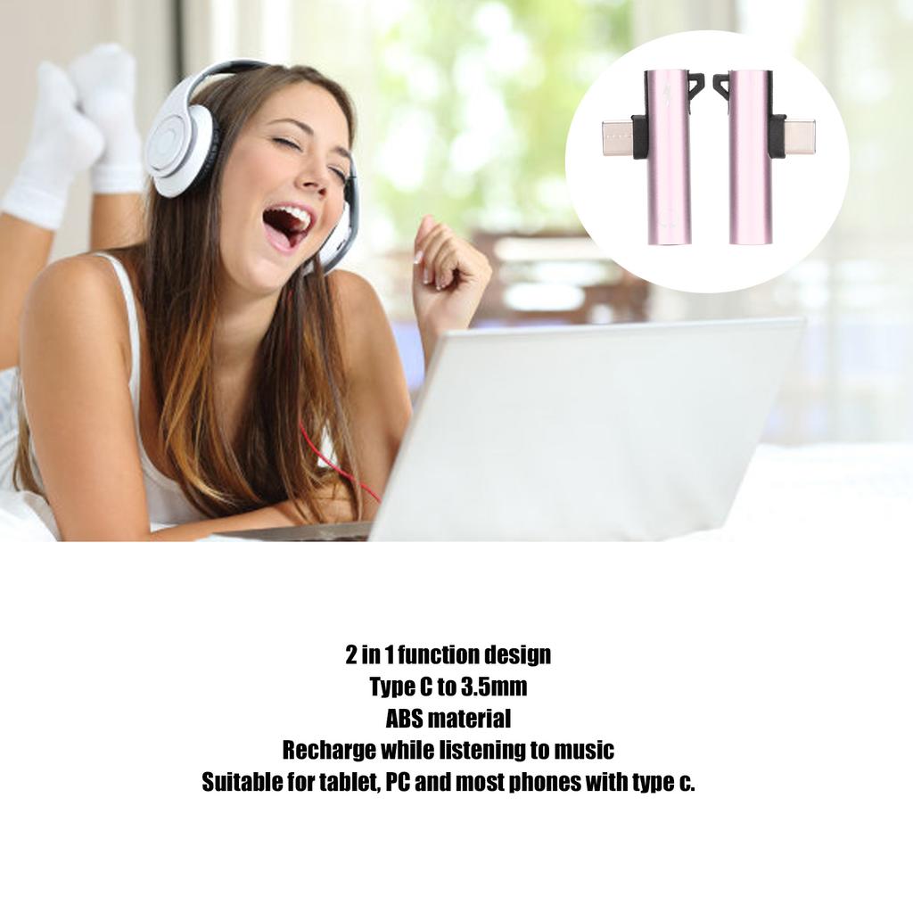 2PCS USB C to 3.5mm Adapter 2 in 1 Charging USB C to ABS USB C to for Phone Tablet