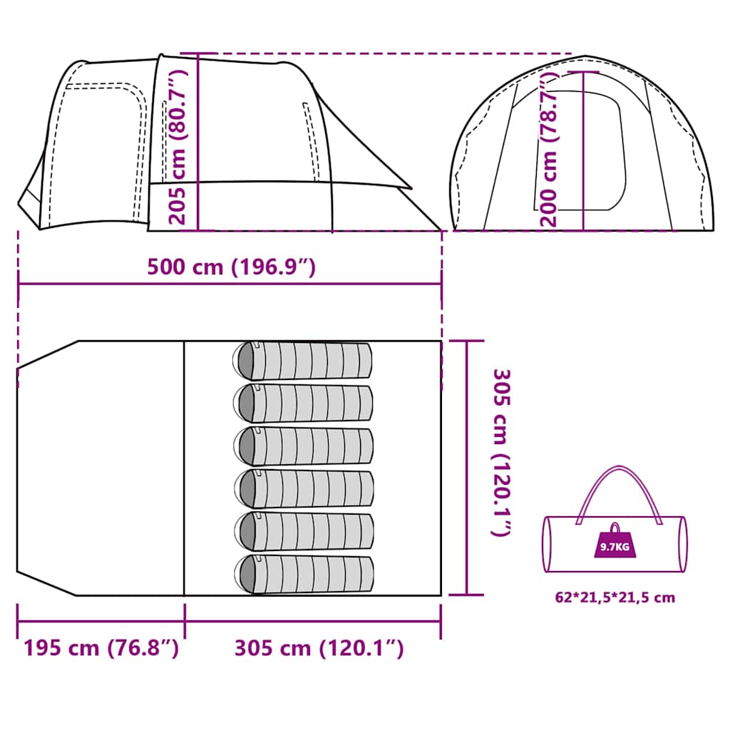 Family Tent for 6 People Green Waterproof