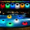 Solar Pool Floating Chlorine Dispenser Swimming Pool Chlorine Floater Bromine Tablets Dispenser with Colorful Light for Pool Spa
