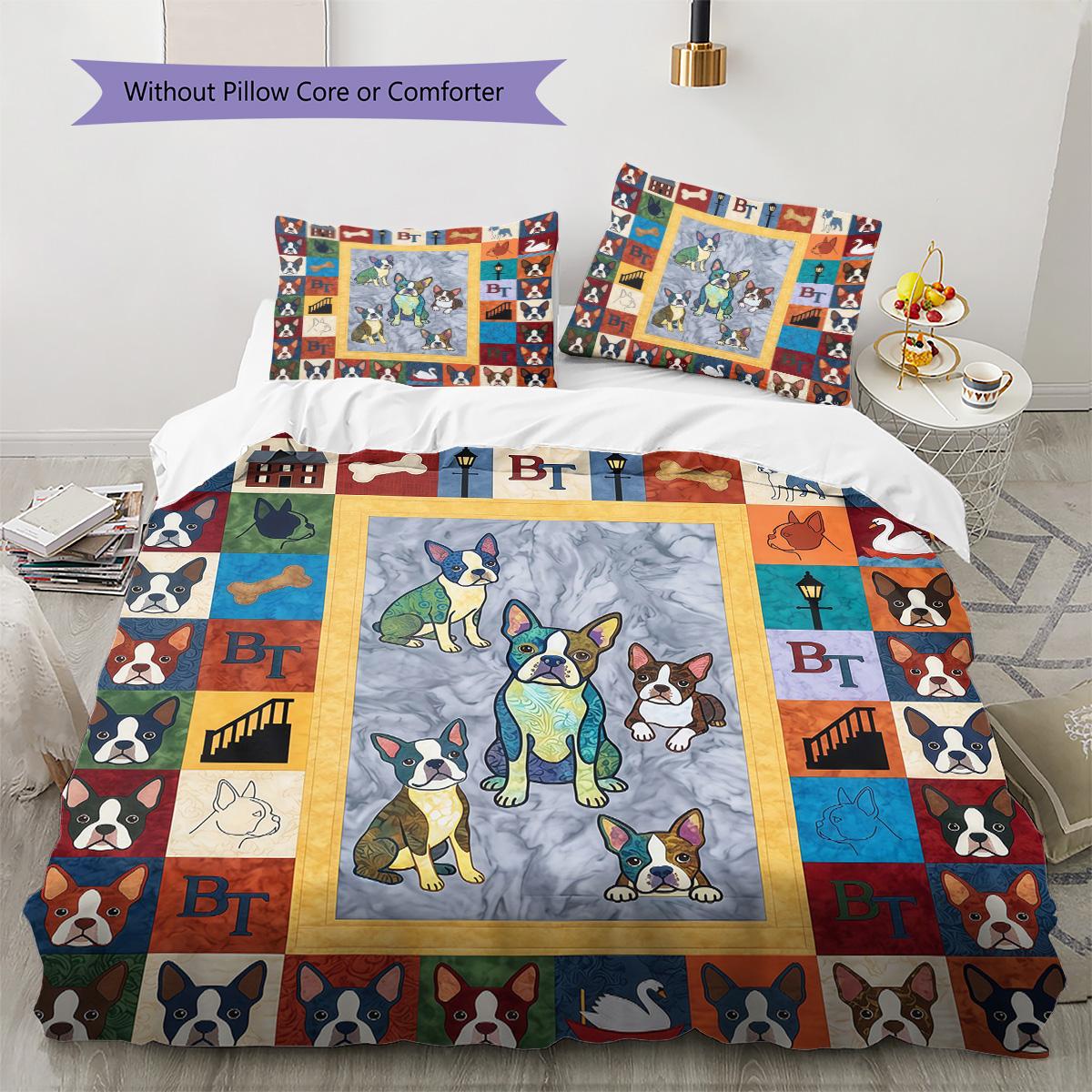 

Colorful Dog Puzzle Pattern Bedding Set Quilt Cover Pillowcase Home Decor Gift (1 * duvet cover + 2 * pillowcase, without core) 135x200cm