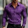 Men's Casual Geometric Lines with Digital Printing, Men's Long Sleeved Shirt, Fitted Version, Lapel Shirt, Trendy and Creative