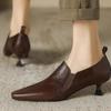 French Style Temperament Low-heeled Shoes Women's New Leather Pointed High Heel Pumps Retro Chunky Office Daily Footwears