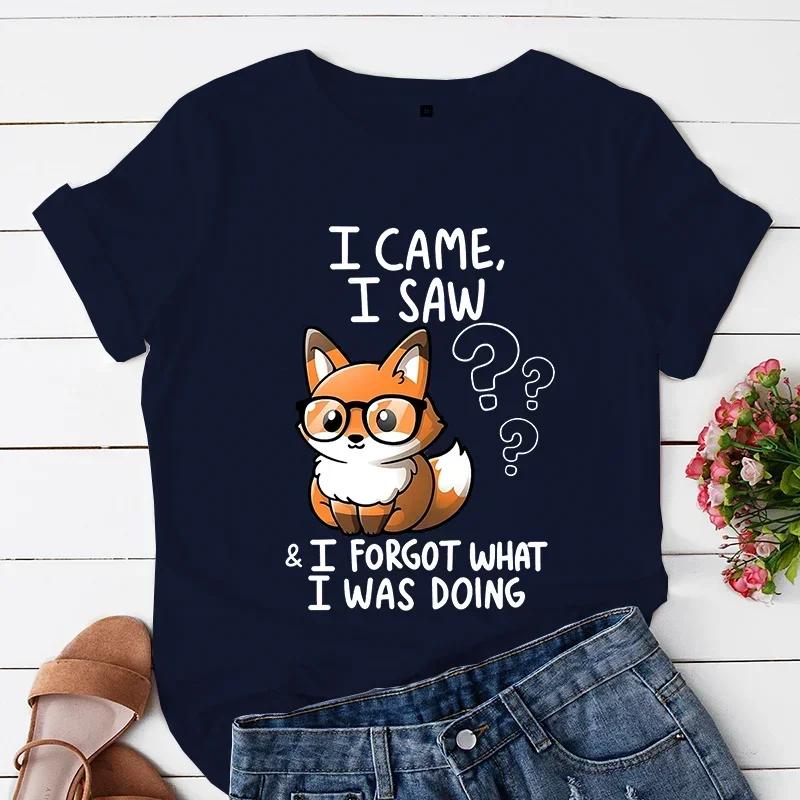 

Лиса Пришел Увидел Милые Футболки Женская Летняя Одежда Домашние Животные Животные Топы Мультяшная Лиса хлопок Модные Футболки Винтажные Женские Футболки 4XL