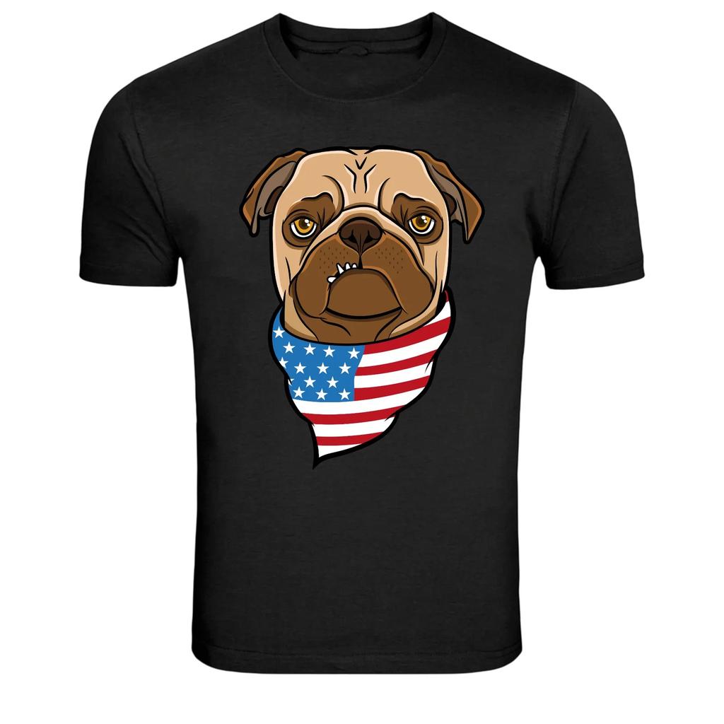 Patriotic Pug Dog American Flag Bandana Graphic T-Shirt