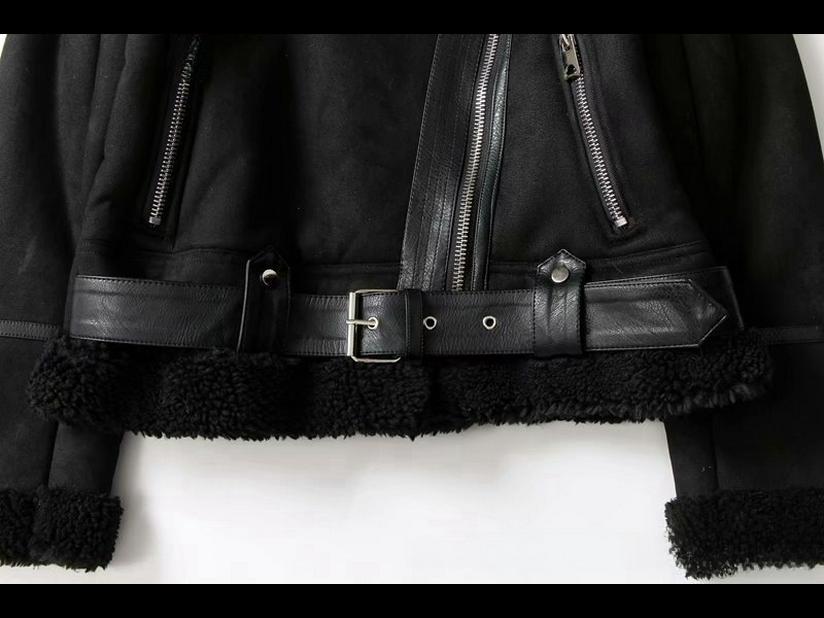 Women's Suede Velvet Lamb Wool Motorcycle Jacket - European & American Style, Warm for Autumn and Winter