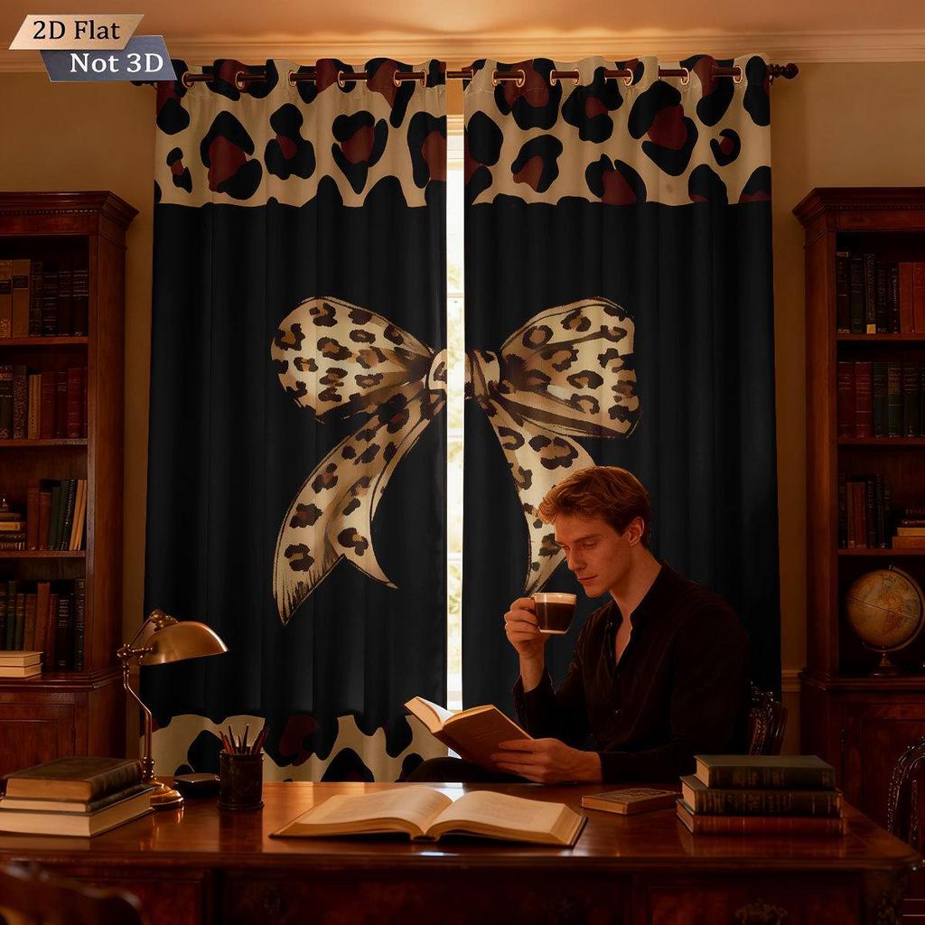 Custom Leopard Print Bowknot Blackout Curtains - Thick, High-Precision Sun Protection