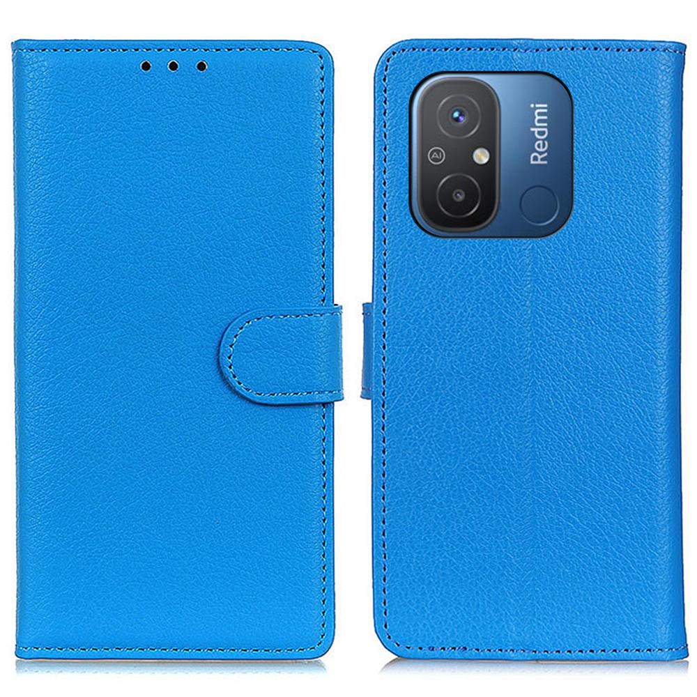 

Для Xiaomi Poco C55 4G/Redmi 11A 4G/12C 4G Кожаный чехол-кошелек с текстурой личи и подставкой для телефона Blue