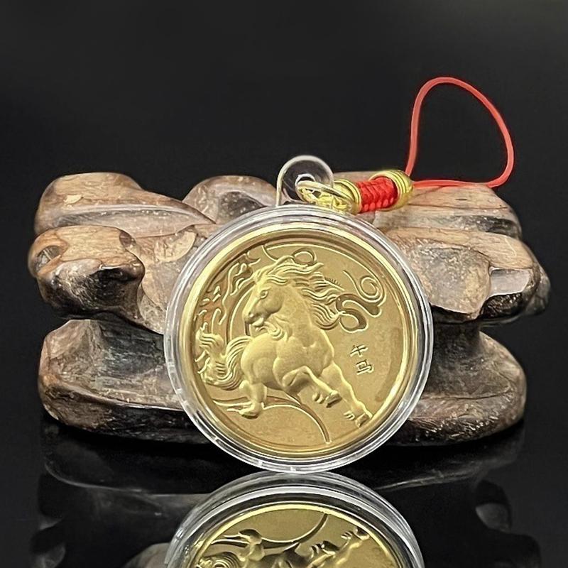 Coin Decoration Keychain 2026 Zodiac Horse Gold Color Commemorative Medal Year Of The Horse Small Gift Metal Crafts Souvenir