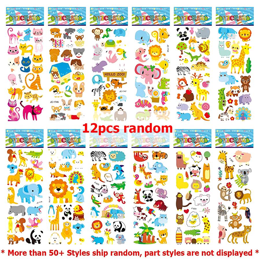 6-24pcs Cartoon Animal Styles Bubble Stickers 3D Cartoon Creative Self-adhesive Graffiti Stickers Student Reward Stickers