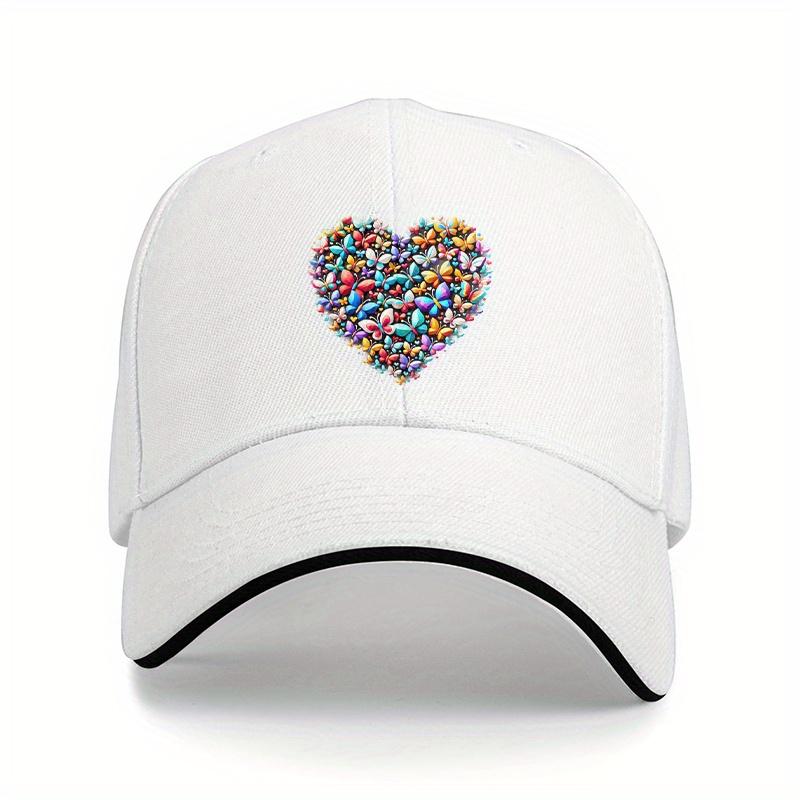 Colorful Butterfly Heart Baseball Cap Polyester Adjustable Dad Hat Casual Unisex for All Seasons