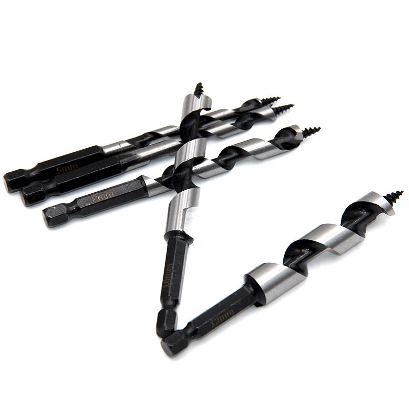 5pc 100mm Carpenter Auger Bits 5-12mm Hexagonal Handle Twist Drill Hand Spiral Reamer Power Tool Accessories Set