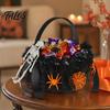 Halloween-Thema Süßigkeitenkorb Schwarzes Blumenmädchen mit Griff und Schleife, Gotische Satin-Spitze Dekoration für Hochzeitszeremonie, Brautparty, Heimdekoration