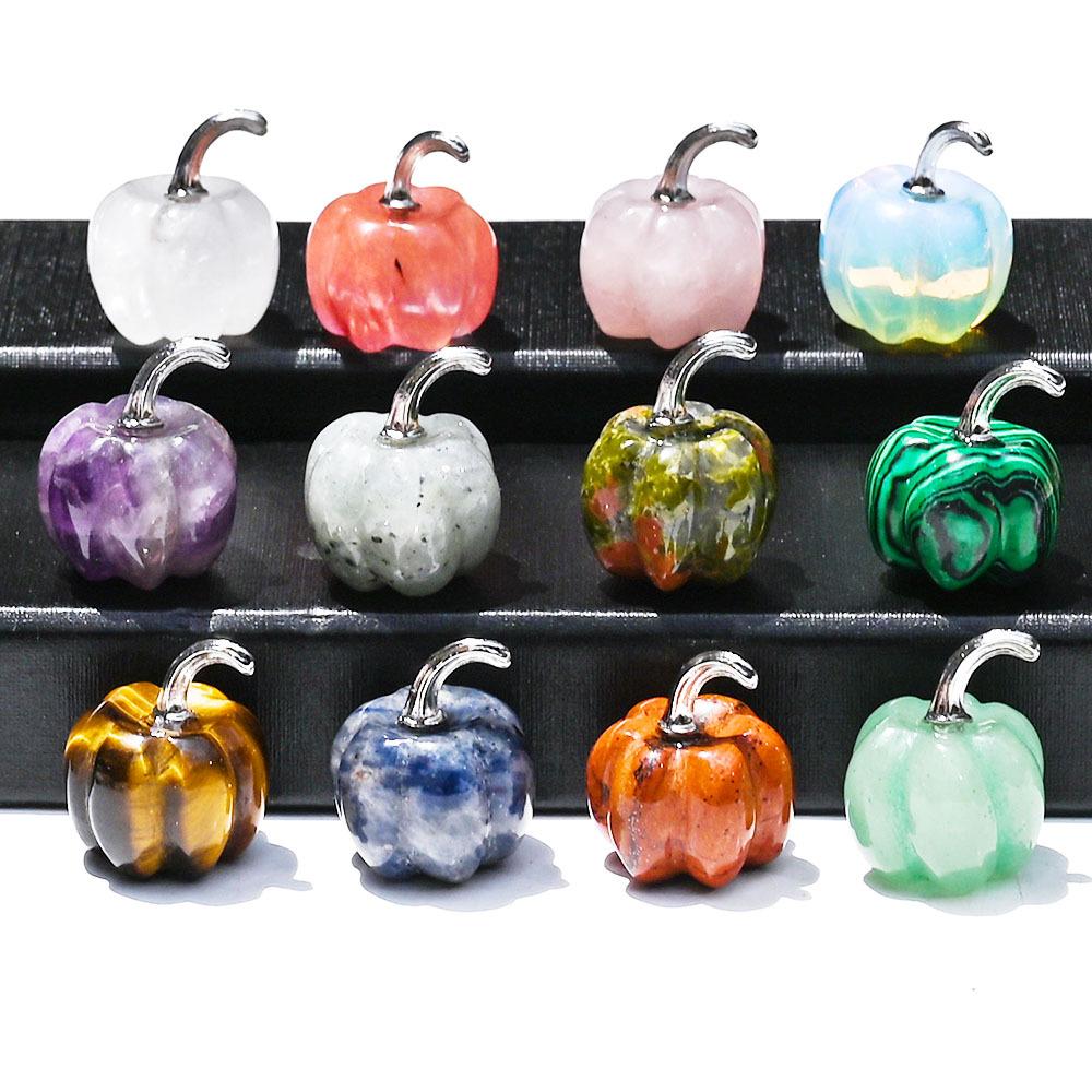 7-Piece Gemstone Mini Pumpkin Set - 20mm Chakra Healing Decor for Thanksgiving & Halloween