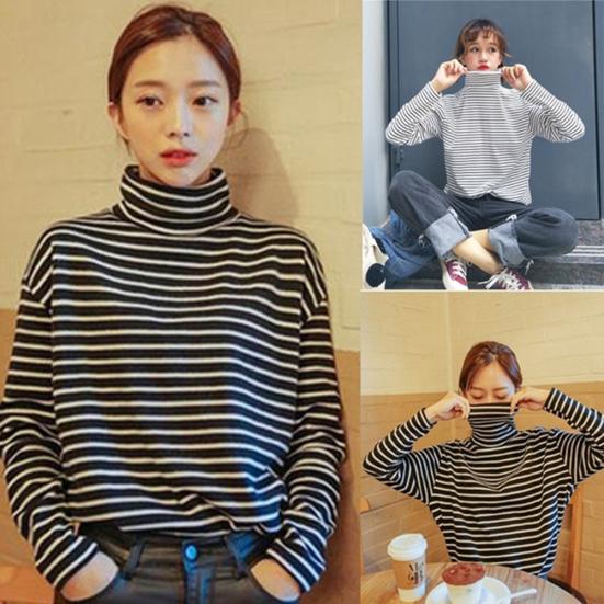 

Женская полосатая водолазка с длинным рукавом, облегающий топ XL