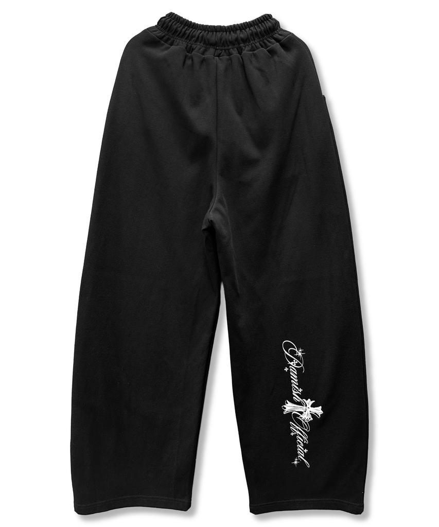Damiswi Cross Wide One-Pleat Sweatpants_Black