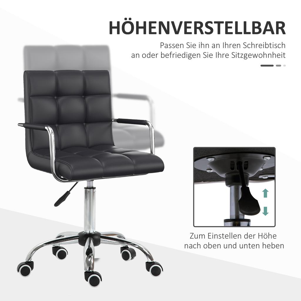 Office Chair in Retro Design, Height-Adjustable, 5 Casters, 52.5 cm x 54 cm x 99 cm, Black
