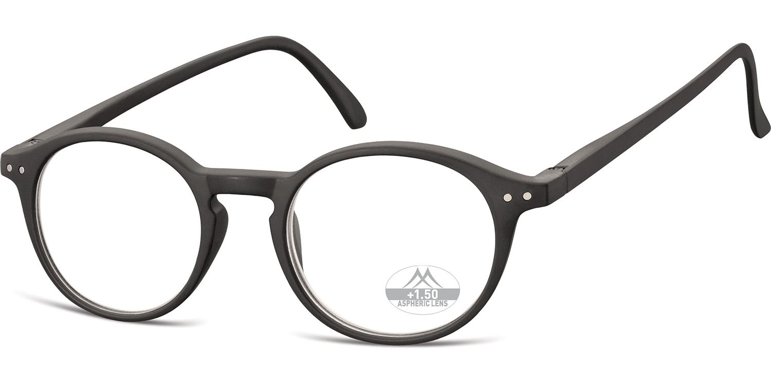 

Round Frame Reading Glasses MONTANA Black Matt Shape Design MR65 +3.50
