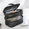 Double Layer Cosmetic Bag, Large Portable Mesh Travel Cosmetic Bag, with Double Zipper Makeup Brush Multifunctional Toiletry Bag