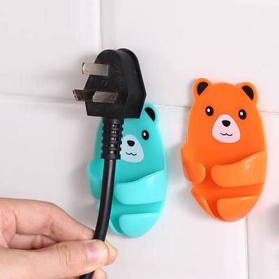 4Pcs Wall Storage Hook Bear Plug Bracket Punch-Free Power Plug Socket Holder Kitchen Stealth Hook Wall Adhesive Hanger Bathroom
