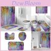 Conjunto de Cortina de Chuveiro Impermeável com Flores Roxas Impressas em 3D Luxuoso com Ganchos