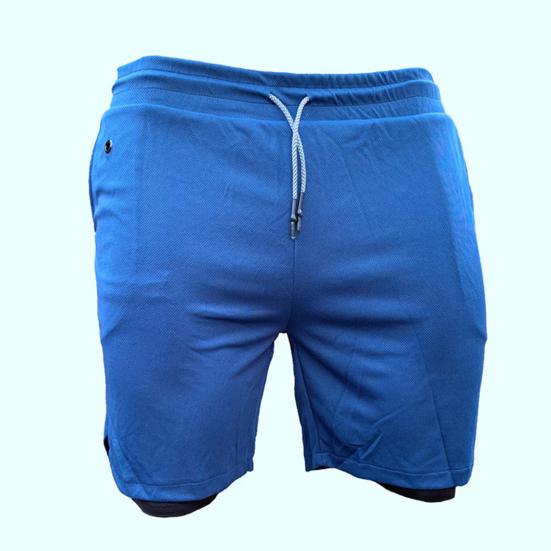 Men Shorts Double Layer Drawstring Fake Two Piece Elastic Waist Knee Length Shorts for Training