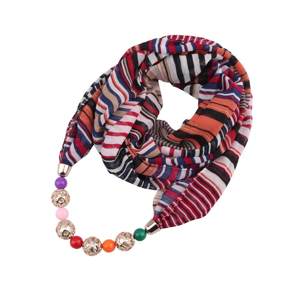 Chiffon Scarf Spring Summer Necklace Ethnic Style Women's Beaded Pendant Scarf Scarf Hat