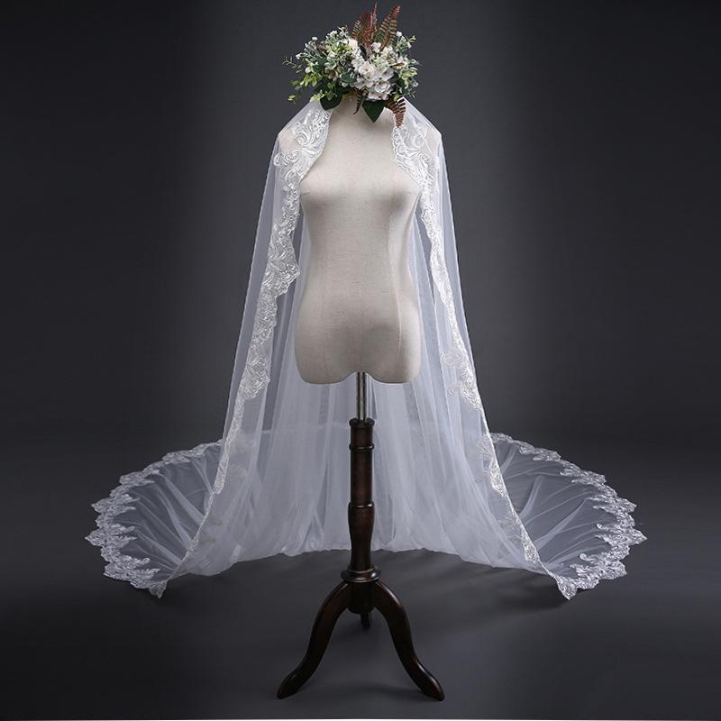 3-Meter Long Train Bridal Veil: European & American White Lace Headdress Wedding Accessory