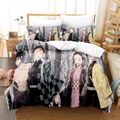 Parure de lit avec housse de couette et taie d'oreiller Motif Demon Slayer 3D