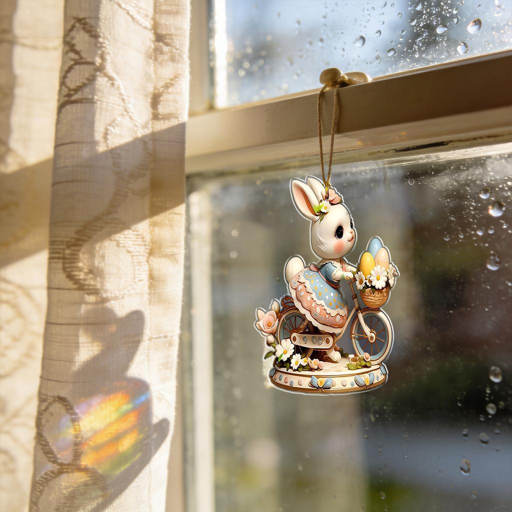 Easter Bunny Wall Decor 2D Flat Acrylic Bunny Egg Easter Pendant, Spring Rabbits And Egg Table Sign Decorations