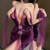 Sex underwear purple cheongsam pure desire temptation uniform small chest strap hot no-take pajama set qqny