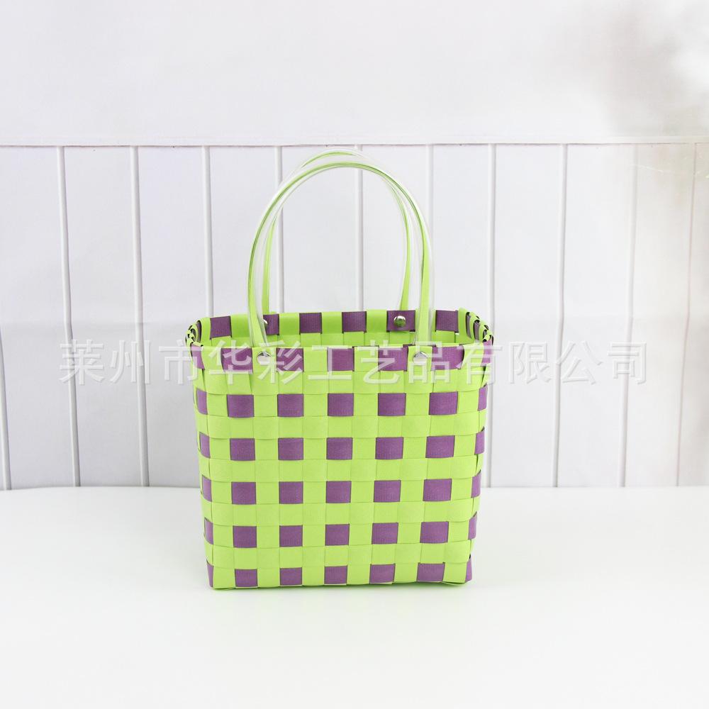 Bucket bag hand-woven contrasting color vegetable basket creative hand basket photo vacation leisure women's bag