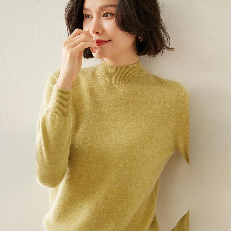 Women's Slim-Fit Half-High Neck Cashmere Sweater: Warm & Versatile Knitted Pullover