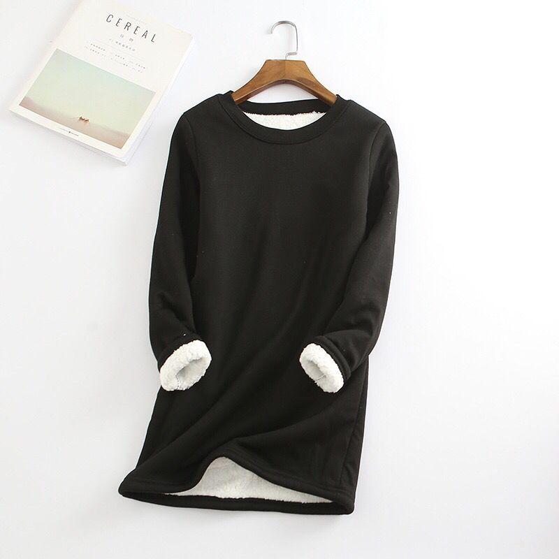 Plus Size Thickened Velvet Warm Tops Women Winter Casual Bottoming Fleece T Shirt Solid Color O-Neck Sweatershirts