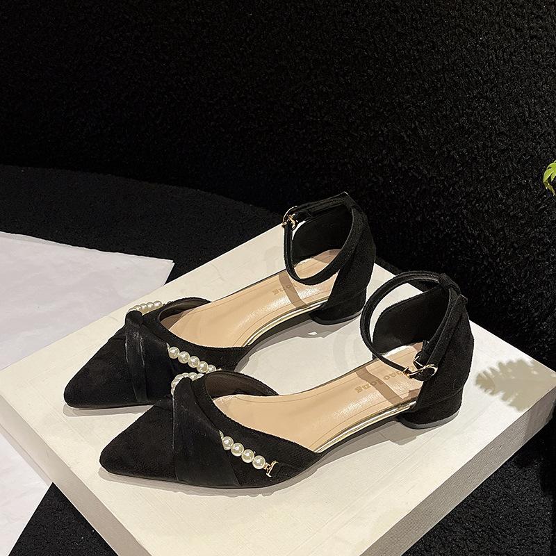 Baotou Sandals Women's Summer New Fairy Style Thick Heel Pointed Head Hollow Fashion Versatile with Skirt Single Shoes