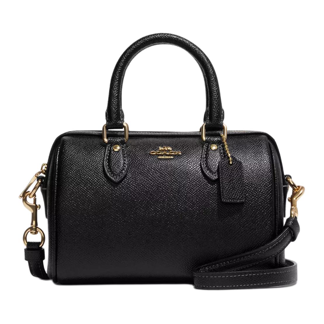 Coach Mini Rowan Crossgrain Leather Satchel Daily Elegant Shoulder Bag CV404-IMBLK Basic Set (Bag+Dust Bag)